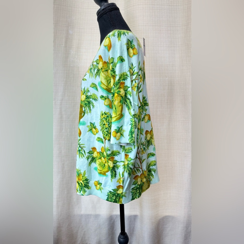 Talbots Elbow Sleeve Lemon Trees Print Pullover Sweater Sz L NWT Grandmacore - Picture 3 of 14
